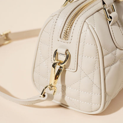 Women's Genuine Leather Quilted Boston Clutch Bag