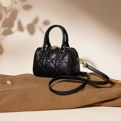 Women's Genuine Leather Quilted Boston Clutch Bag