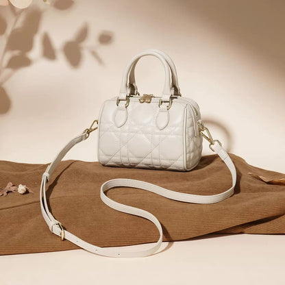 Women's Genuine Leather Quilted Boston Clutch Bag