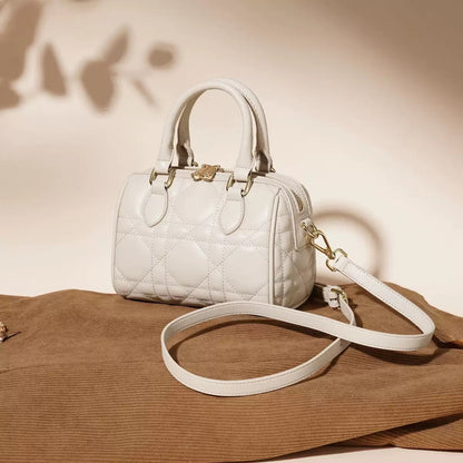 Women's Genuine Leather Quilted Boston Clutch Bag