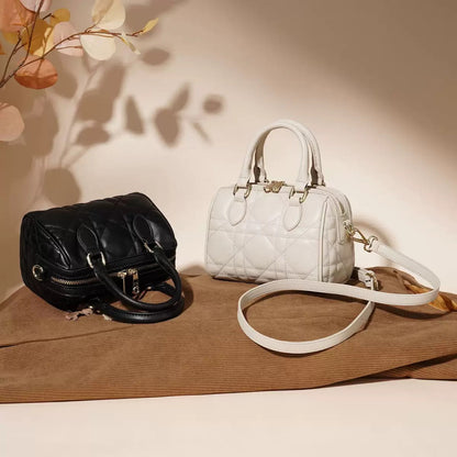 Women's Genuine Leather Quilted Boston Clutch Bag