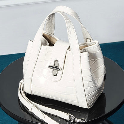 Croc-Embossed Leather Buckle Top-Handle Bucket Bag