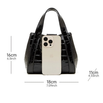Croc-Embossed Leather Buckle Top-Handle Bucket Bag