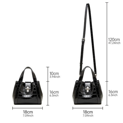 Croc-Embossed Leather Buckle Top-Handle Bucket Bag