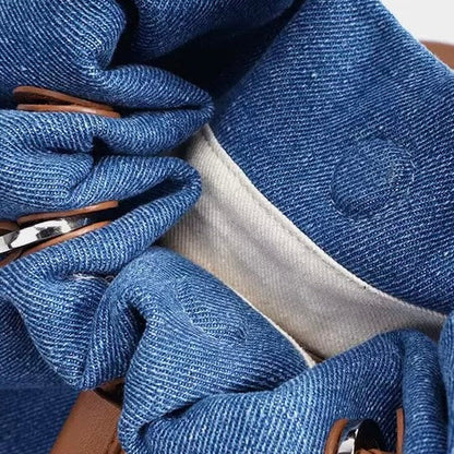 Women's Genuine Leather Denim Patchwork Cool Travel Backpack