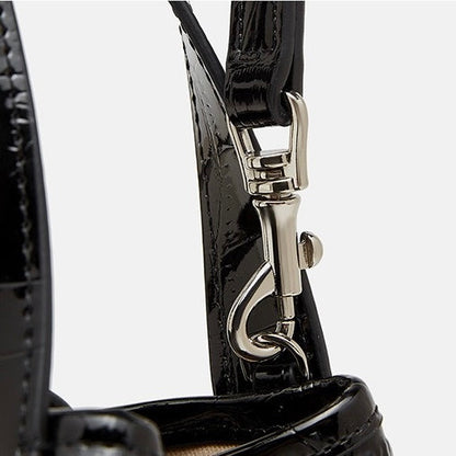 Croc-Embossed Leather Buckle Top-Handle Bucket Bag