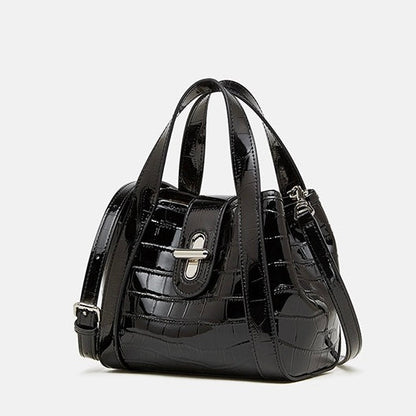 Croc-Embossed Leather Buckle Top-Handle Bucket Bag