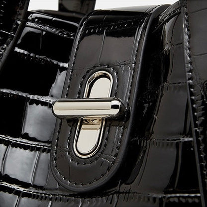 Croc-Embossed Leather Buckle Top-Handle Bucket Bag