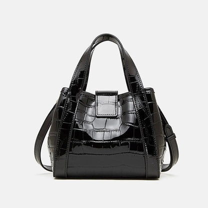 Croc-Embossed Leather Buckle Top-Handle Bucket Bag