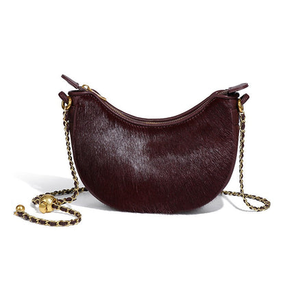 Genuine Leather Leopard Print Half Moon Shaped Ladies Crossbody Shoulder Bag