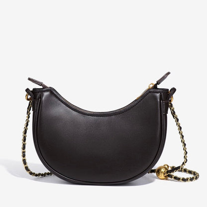 Genuine Leather Leopard Print Half Moon Shaped Ladies Crossbody Shoulder Bag