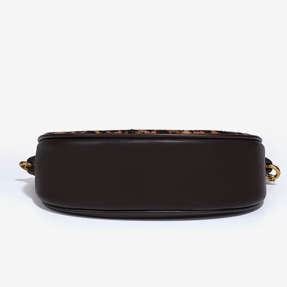 Genuine Leather Leopard Print Half Moon Shaped Ladies Crossbody Shoulder Bag