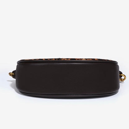 Genuine Leather Leopard Print Half Moon Shaped Ladies Crossbody Shoulder Bag