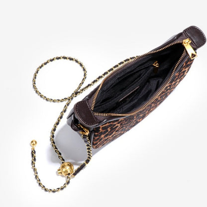 Genuine Leather Leopard Print Half Moon Shaped Ladies Crossbody Shoulder Bag