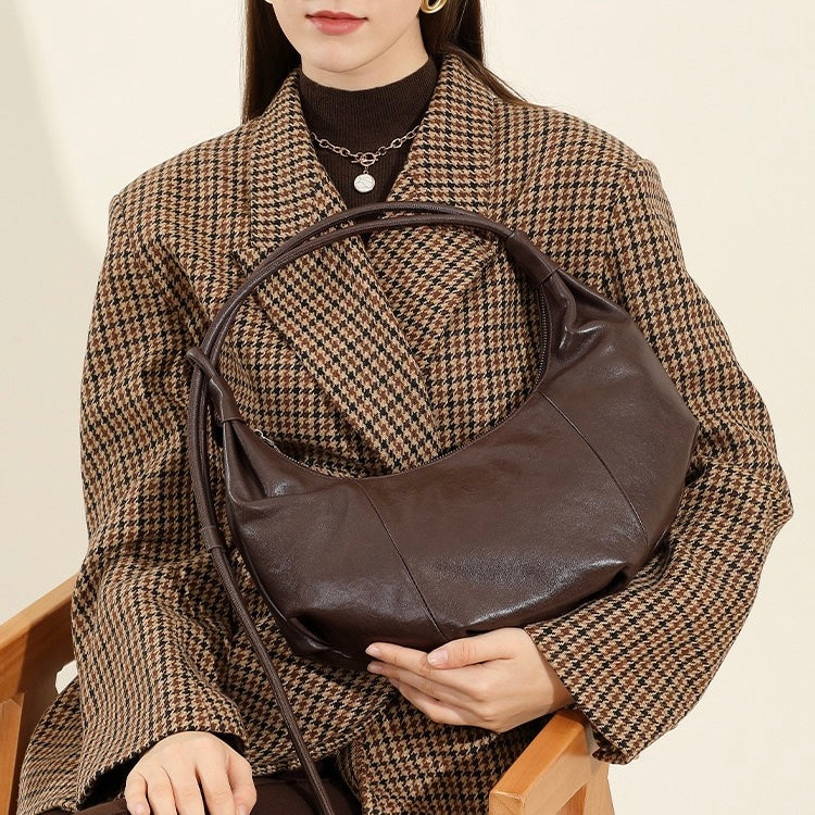 Women's Genuine Leather Half-Moon Dumpling Handbag