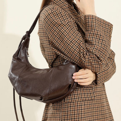 Women's Genuine Leather Half-Moon Dumpling Handbag