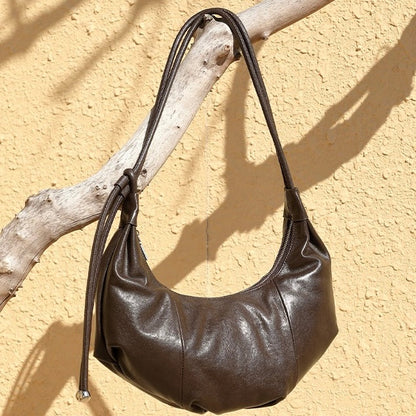 Women's Genuine Leather Half-Moon Dumpling Handbag