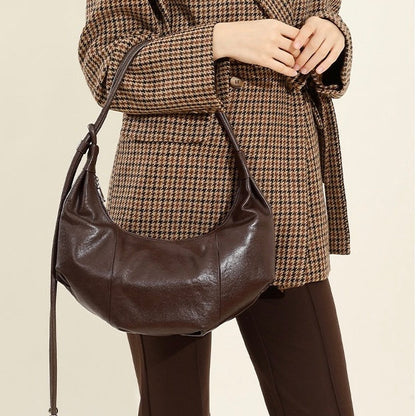 Women's Genuine Leather Half-Moon Dumpling Handbag