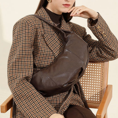 Women's Genuine Leather Half-Moon Dumpling Handbag