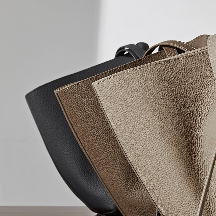 Duo-Set Textured Leather Tote with Pouch