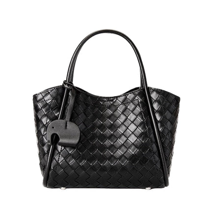 Premium Leather Woven Large Capacity Versatile Tote Crossbody Basket Bag