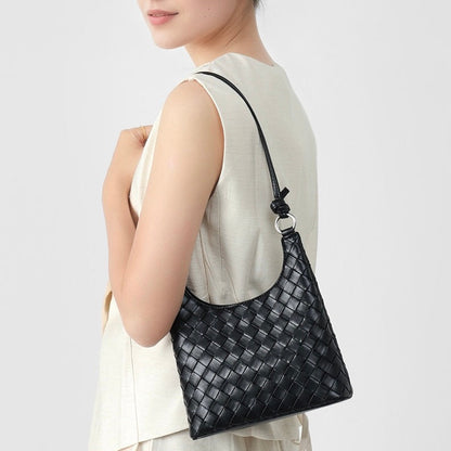 Women’s Genuine Leather Woven Shoulder Bag with Exquisite Weave Detail