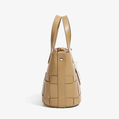 Women's Handmade Genuine Leather Woven Picnic Basket Bag With Cute Panda Charm