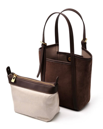 Women's Amber Suede Leather Bucket Satchel