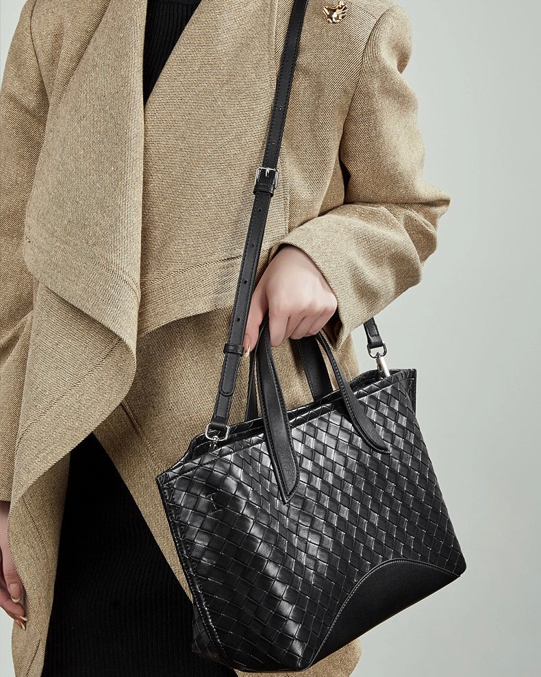 Women's Aura Genuine Leather Woven Handbag