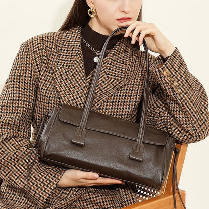 Spring Summer Vintage Genuine Leather Vegetable Tanned Underarm Baguette Bag