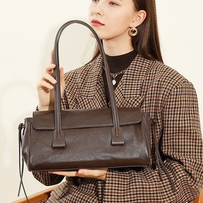 Spring Summer Vintage Genuine Leather Vegetable Tanned Underarm Baguette Bag