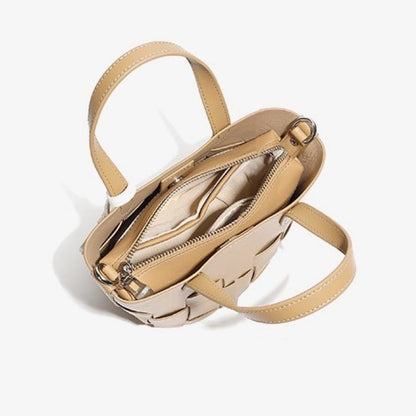 Women's Handmade Genuine Leather Woven Picnic Basket Bag With Cute Panda Charm