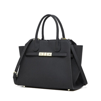 Classic Structured Leather Tote Bag with Gold Hardware