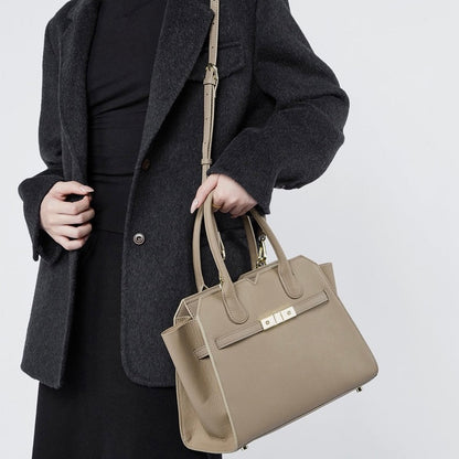 Classic Structured Leather Tote Bag with Gold Hardware