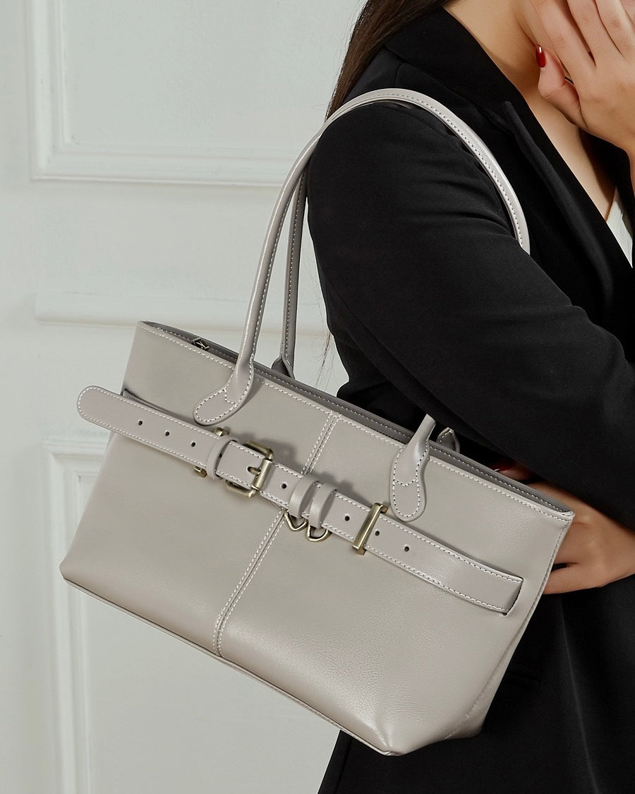 Women's Ethereal Ash Genuine Leather Belted Tote Bag
