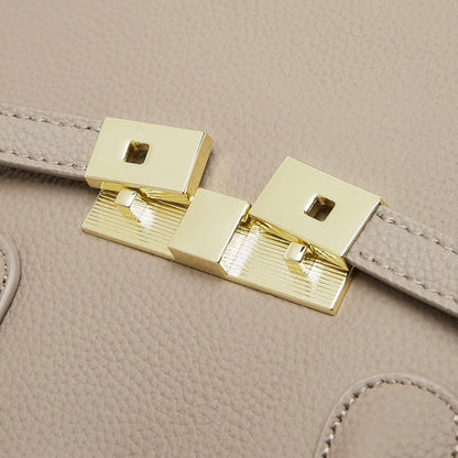 Classic Structured Leather Tote Bag with Gold Hardware