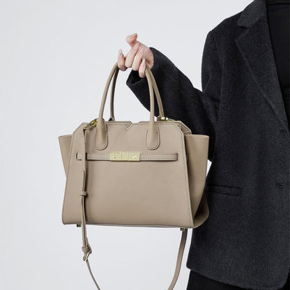 Classic Structured Leather Tote Bag with Gold Hardware