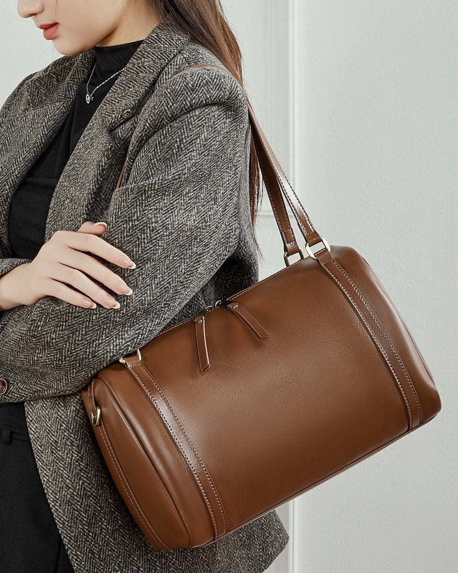 Women's Chestnut Barrel Leather Crossbody Satchel