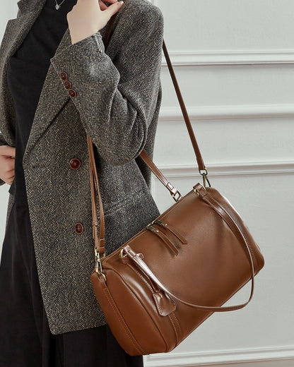 Women's Chestnut Barrel Leather Crossbody Satchel