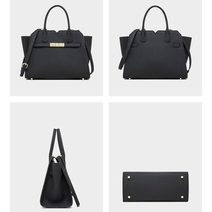 Classic Structured Leather Tote Bag with Gold Hardware