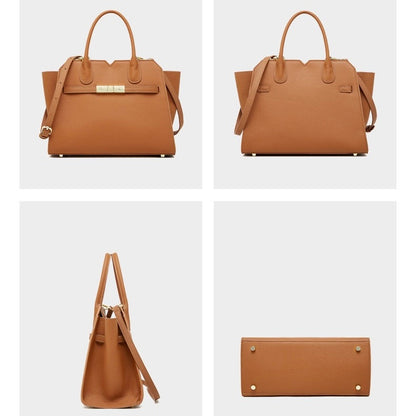 Classic Structured Leather Tote Bag with Gold Hardware