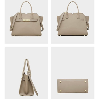 Classic Structured Leather Tote Bag with Gold Hardware