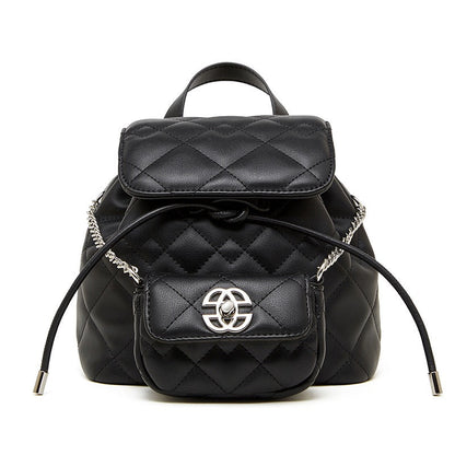 Chic Diamond-Quilted Genuine Leather Mini Backpack with Detachable Pouch