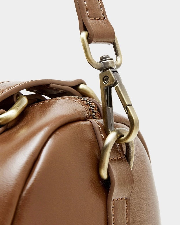 Women's Chestnut Barrel Leather Crossbody Satchel