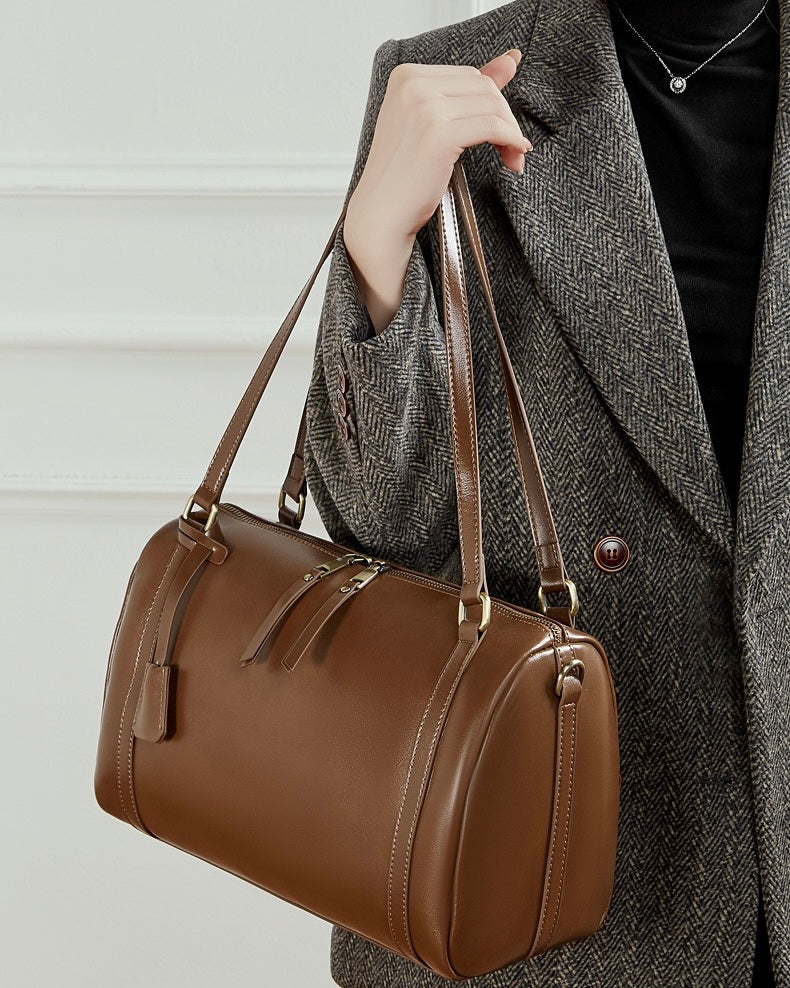 Women's Chestnut Barrel Leather Crossbody Satchel