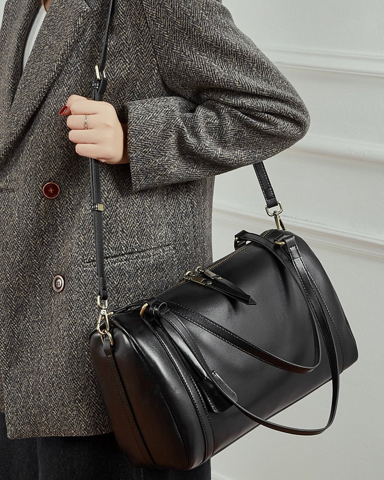 Women's Chestnut Barrel Leather Crossbody Satchel