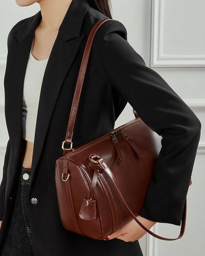 Women's Chestnut Barrel Leather Crossbody Satchel