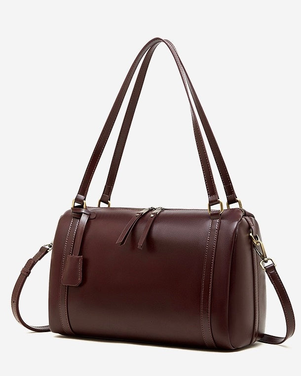 Women's Chestnut Barrel Leather Crossbody Satchel