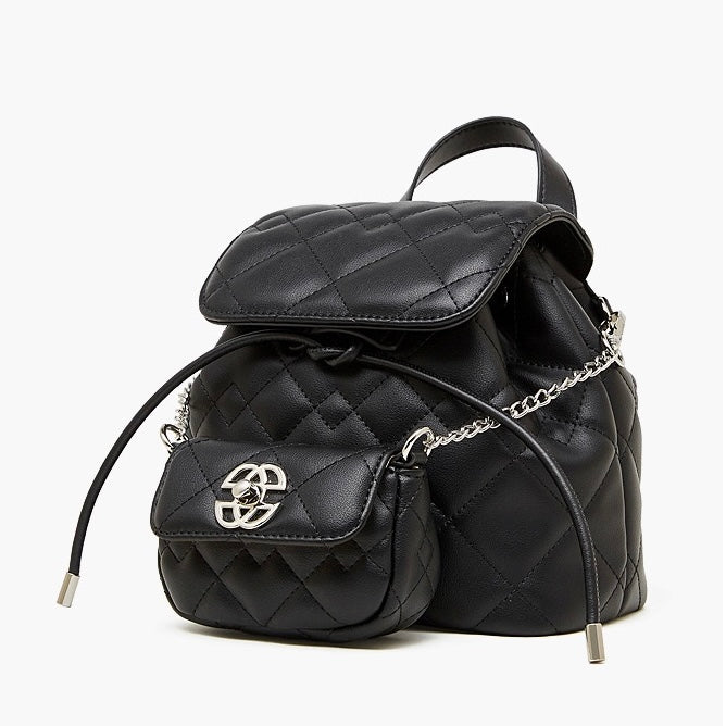 Chic Diamond-Quilted Genuine Leather Mini Backpack with Detachable Pouch