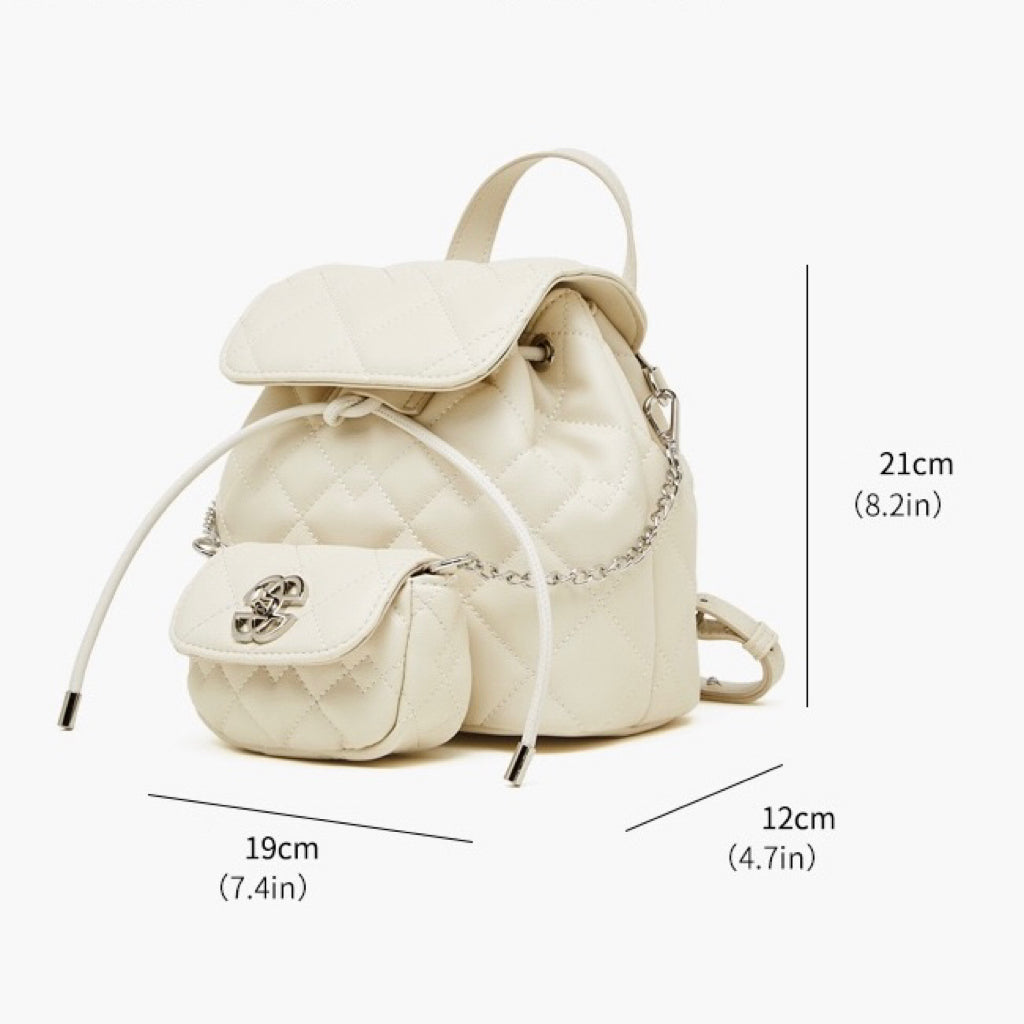 Chic Diamond-Quilted Genuine Leather Mini Backpack with Detachable Pouch